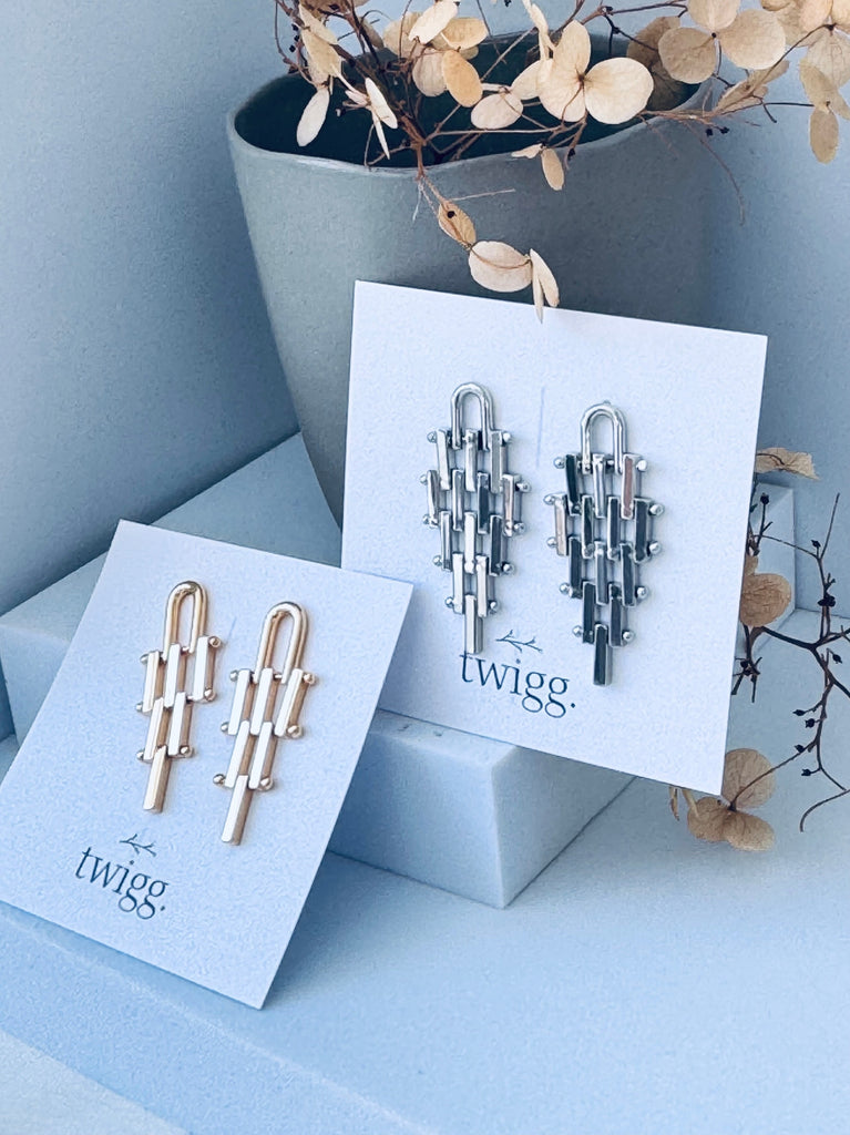 Thatched Stud Earring - Silver