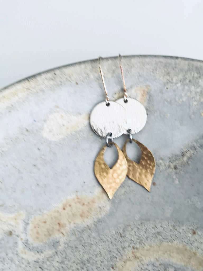 Twigg Chemistry 2 toned Disc Drop Earrings