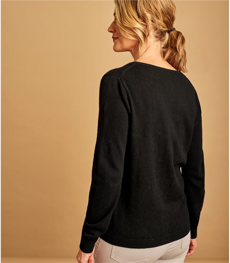 Cashmere Blend V Neck Cardigan, Black