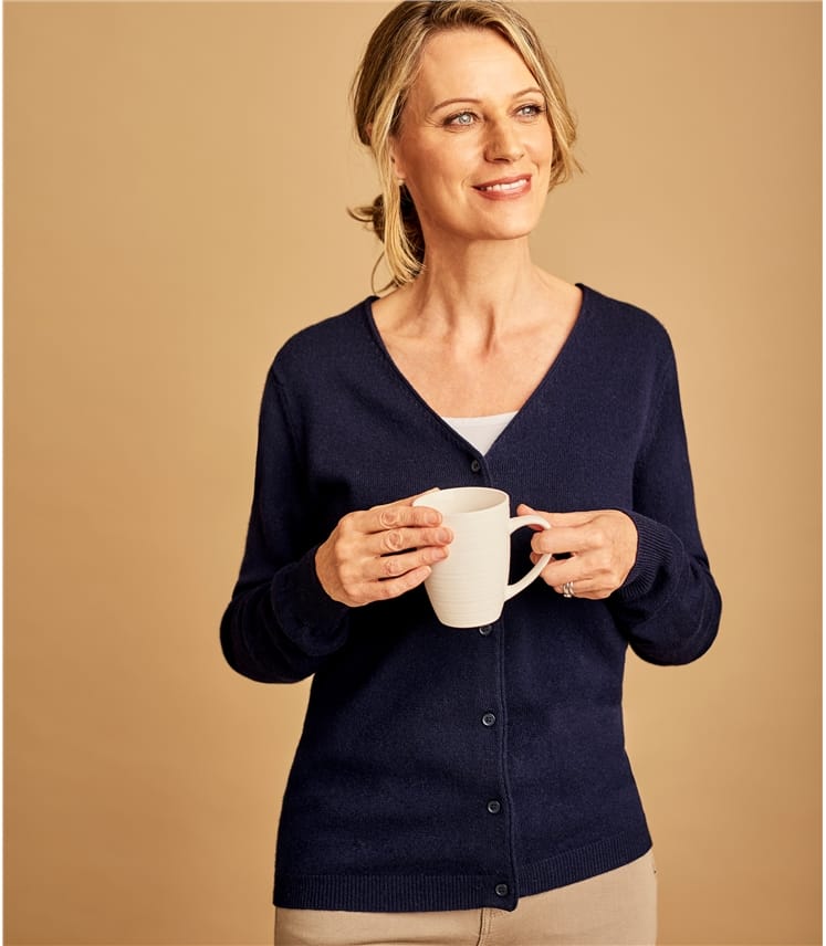 Cashmere Blend V Neck Cardigan, Navy