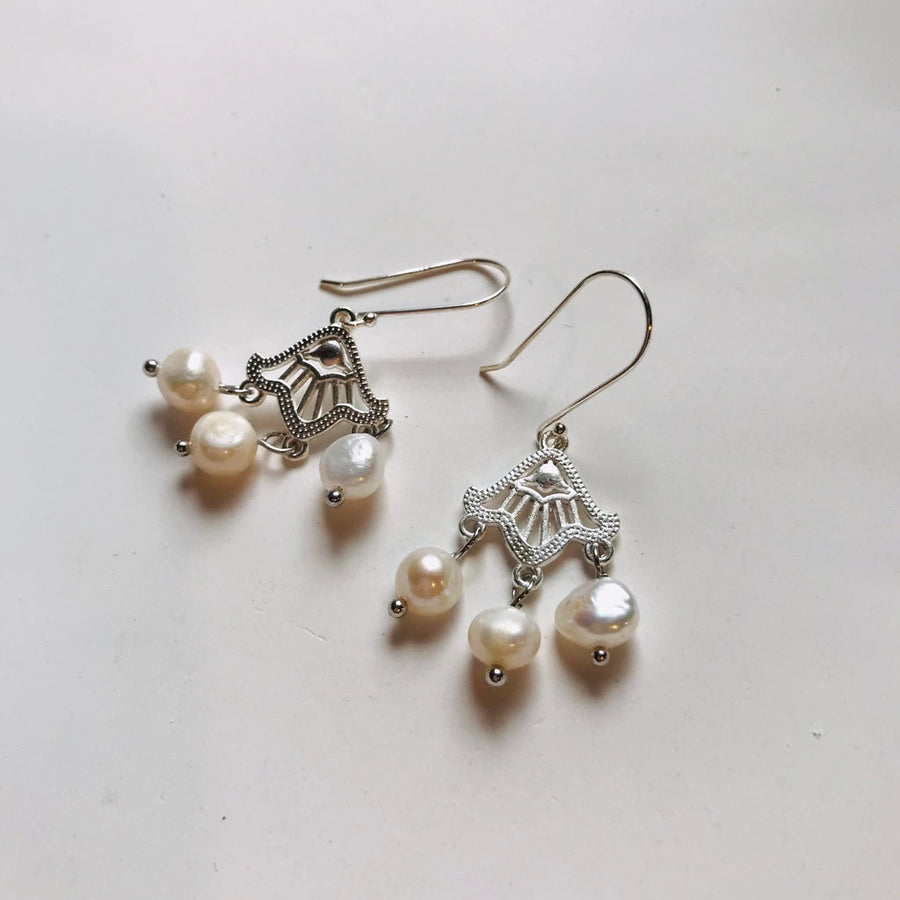 Tri Pearl Chandelier Earrings