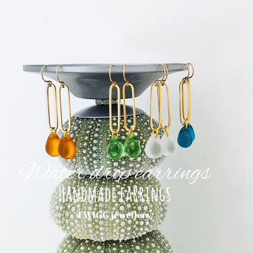 Waterdrop Seaglass Earrings - Amber