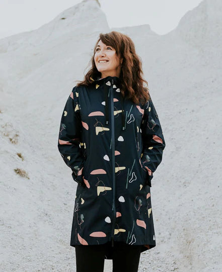 Black floral shop raincoat